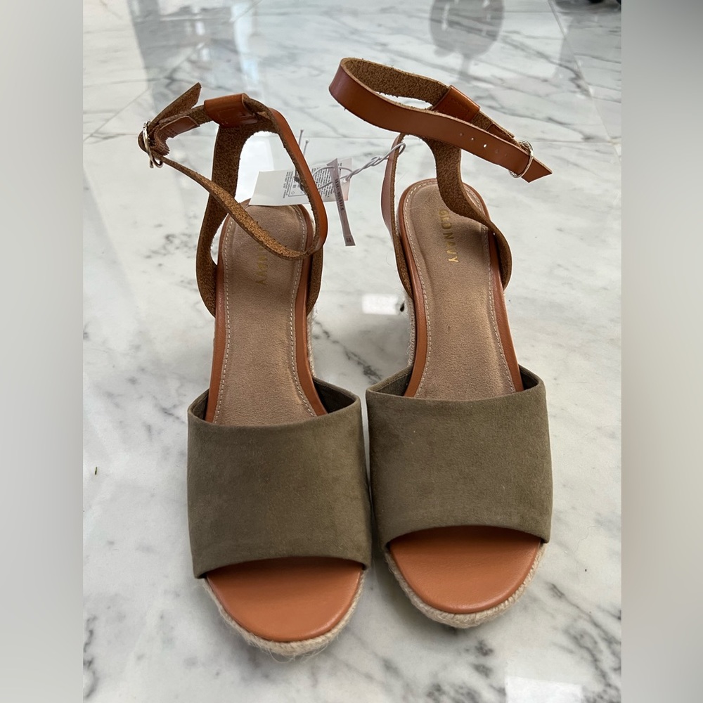 Wedge high heel sandals in khaki colour